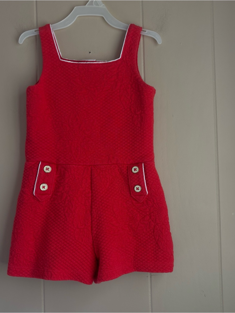 Janie and Jack Girls Size 5 Red Quilted Floral Romper - Nautical Button Detail